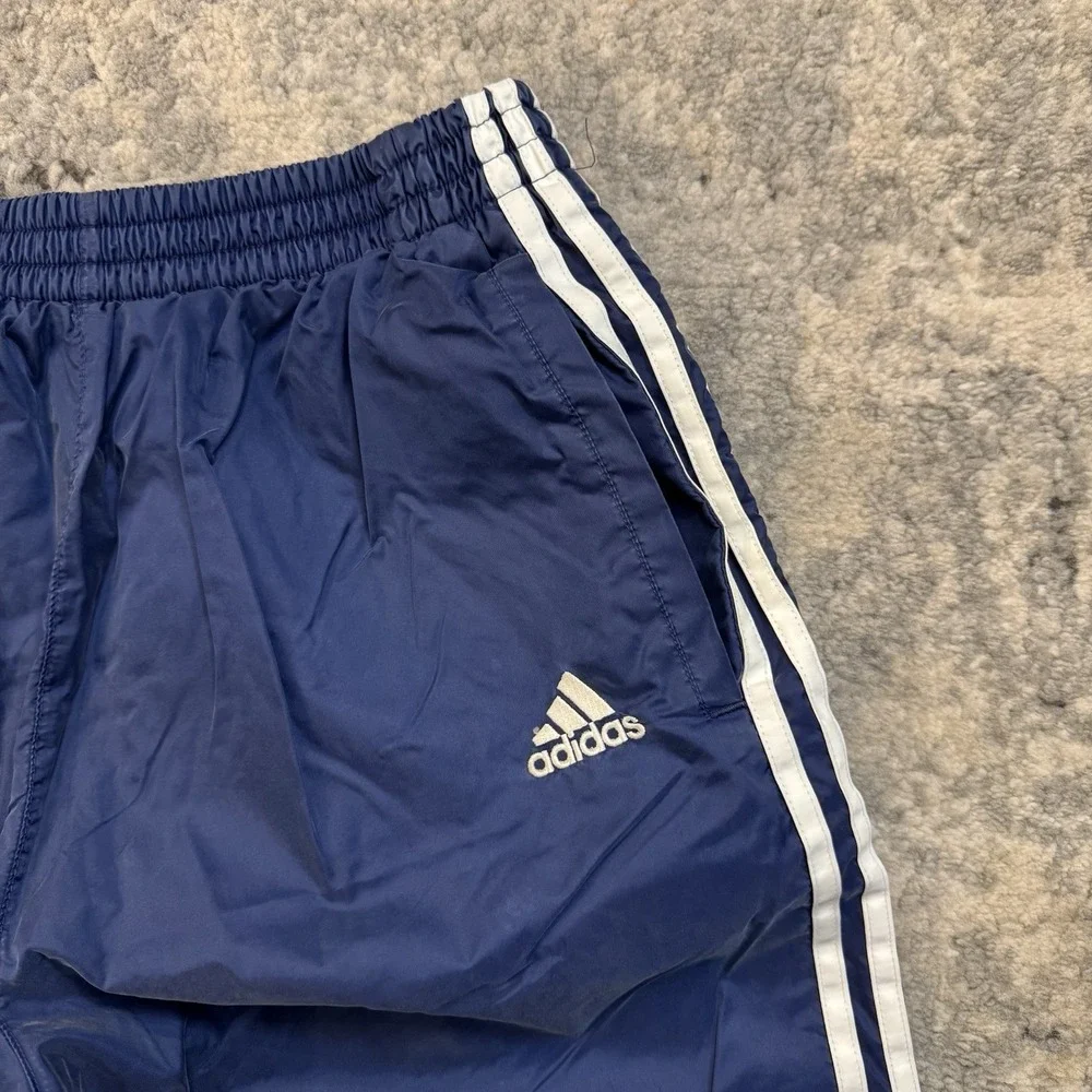 Vintage Y2K Adidas Track Pants Men M Blue Nylon Lined Swooshy Retro 2000s